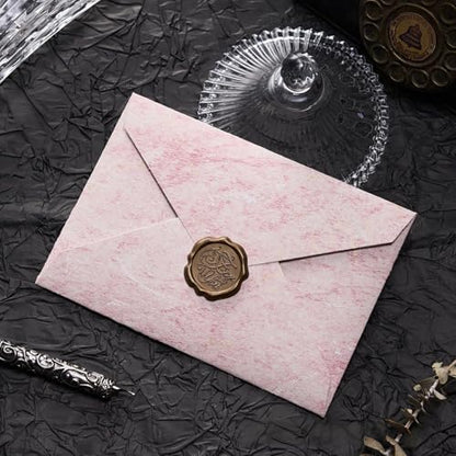 48 Pcs Stationery Set with Envelopes (24 White Kraft Paper Sheets +12 Marble Texture Envelopes+12+Wax Seal Stickers), Premium Stationery Letter Writing Paper Set for Party Invitations (Pink) - color: Pink