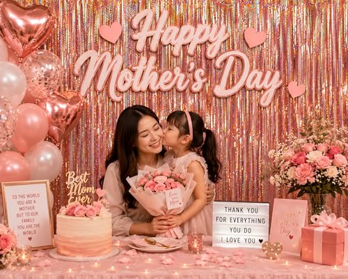 Foil Fringe Curtain Mothers Day Decorations - Melsan 3 Pack 3.2 x 8.2 ft Tinsel Curtain Party Photo Backdrop for Birthday Party Baby Shower Rose Gold - color: Rose Gold