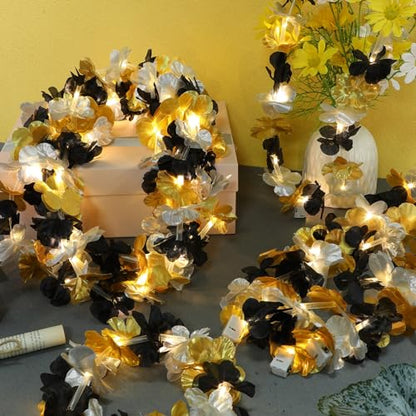 Sherr 24 Pcs Black Gold Silver LED Light Up Leis in Bulk, Hawaiian Leis Flower Necklaces for Graduation Party Favors, Prom, Adult Birthday and Masquerade Supplies - color: Black Gold Silver