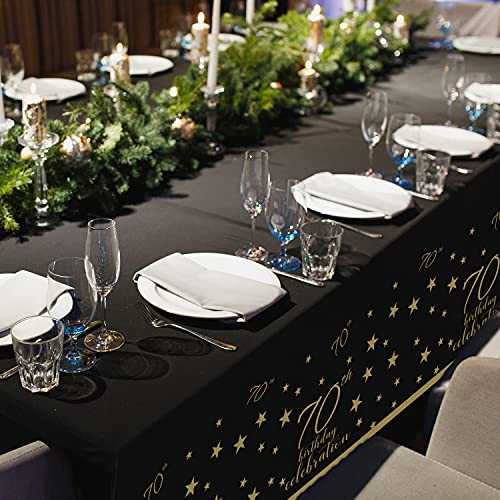 Gatherfun 70th Birthday Disposable Tablecloth 4 Pack Gold and Black Waterproof Plastic Table Cover for Men Woman 70 Birthday Party Decorations - color: 70th