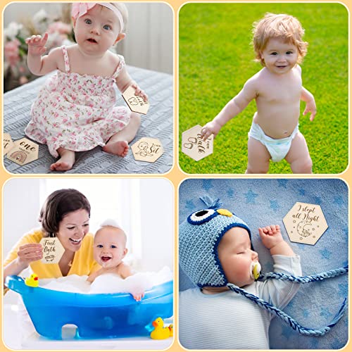 Amyhill 13 Pcs Wooden Baby Monthly Milestone Cards Signs Double Sided Milestone Discs Baby Shower Boho Photo Props Gifts Birth Announcement Signs Pregnancy Journey Growth Marker(Rainbow)