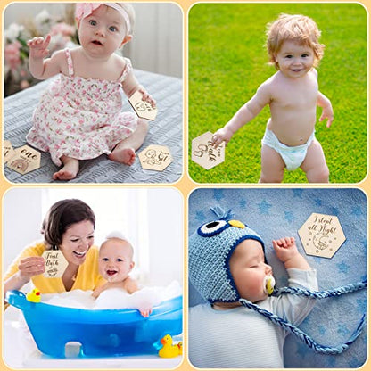 Amyhill 13 Pcs Wooden Baby Monthly Milestone Cards Signs Double Sided Milestone Discs Baby Shower Boho Photo Props Gifts Birth Announcement Signs Pregnancy Journey Growth Marker(Rainbow)