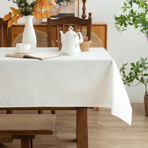 MikiUp Faux Linen Tablecloth - Slubby Textured Weaves Table Cloth for Square Tables, Wrinkle Free Washable Fabric Table Cover for Dining, Farmhouse Outside, Off White 60 x 60 Inch - color: L-off White, size: 60" x 60" (Square)