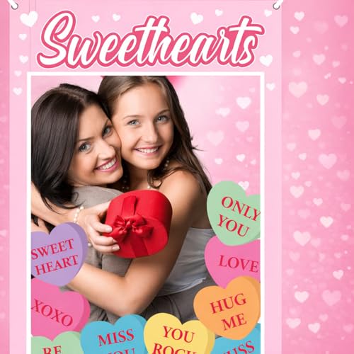 Gueevin Valentine's Day Conversation Hearts Photo Props Frame 75" x 40" Large Pastel Candy Heart Conversation Photo Props for Valentines Sweet Day Wedding Anniversary Bridal Shower Party Supplies