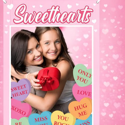 Gueevin Valentine's Day Conversation Hearts Photo Props Frame 75" x 40" Large Pastel Candy Heart Conversation Photo Props for Valentines Sweet Day Wedding Anniversary Bridal Shower Party Supplies