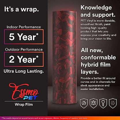 60"x60" (5FTx5FT) PET Marble Forged Carbon Fiber Textured Matte Red Vinyl Wrap Auto Car Sticker Decal Film Sheet Bubble Free Air Release Technology with Tool Kit - size: 60"x60" (5FTx5FT)