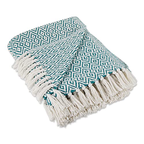 DII Rustic Farmhouse Double Diamond Woven Throw, 50x60, Teal - color: Teal