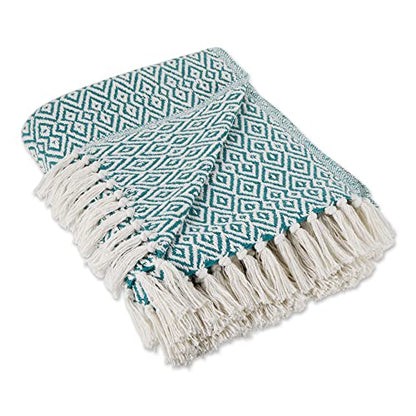 DII Rustic Farmhouse Double Diamond Woven Throw, 50x60, Teal - color: Teal