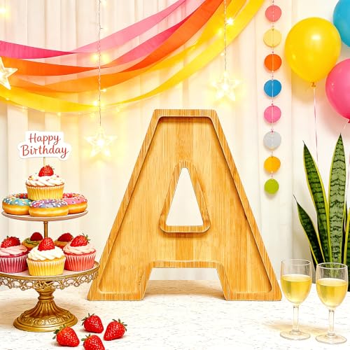 11" Wooden Letter A Platter Tray for Party Charcuterie Board Letters Serving Trays for Food Fruit Cupcake Reusable Fillable Dishes Plates for Birthday Anniversary Wedding Party Baby Shower Supplies - color: Letter a