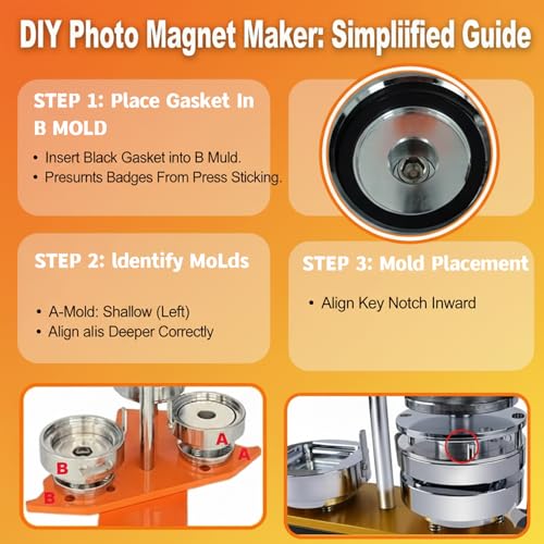 1+1.25+2.28in Round Fridge Magnet Maker Machine, Button Maker Press Kit with Photo Cutter + 150 Set Magnet + 150 Set Pin Materials+ 100 Sheets of Photo Paper