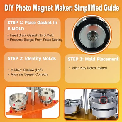 1+1.25+2.28in Round Fridge Magnet Maker Machine, Button Maker Press Kit with Photo Cutter + 150 Set Magnet + 150 Set Pin Materials+ 100 Sheets of Photo Paper
