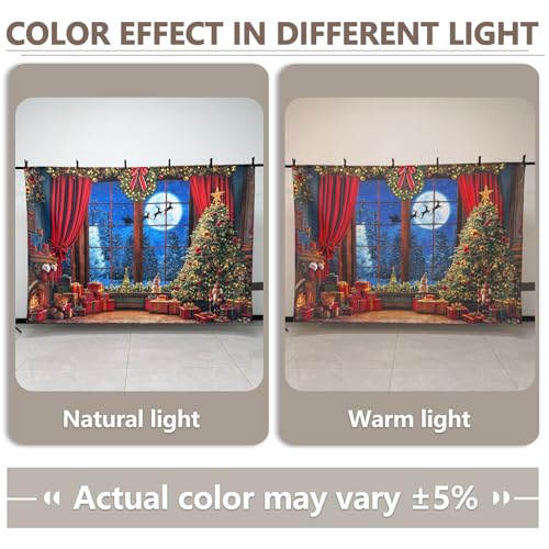 Fabric 8x6ft Christmas Window Photography Backdrop Winter Merry Xmas Tree Background Night Snow Party Decoration Holiday Photo Banner Props - size: 8'x6'