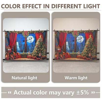 Fabric 8x6ft Christmas Window Photography Backdrop Winter Merry Xmas Tree Background Night Snow Party Decoration Holiday Photo Banner Props - size: 8'x6'