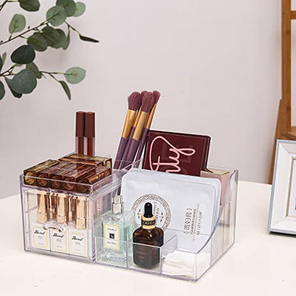 Cq acrylic1 Pack Clear Makeup Organizer Countertop,Stackable 1 Drawers Skincare Organizer,Cute Skin Care Organizer for Vanity Hair Clip,Jewelry,Beauty Product Desk and Make Up Organizers for Vanity - size: 1 Drawers