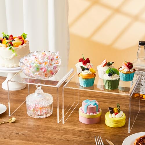 RattanView 2 Pcs 8 Inch, 10 Inch Large Acrylic Risers Display Stands 5 mm Thick Acrylic Shelf Riser Showcase for Collectibles Jewelry Cupcakes Food Figures Perfume Cabinet (Clear) - color: Clear, size: 8 Inch, 10 Inch, 5 mm