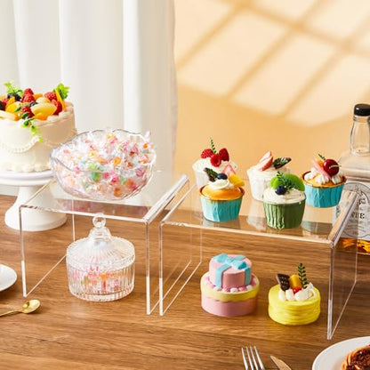 RattanView 2 Pcs 8 Inch, 10 Inch Large Acrylic Risers Display Stands 5 mm Thick Acrylic Shelf Riser Showcase for Collectibles Jewelry Cupcakes Food Figures Perfume Cabinet (Clear) - color: Clear, size: 8 Inch, 10 Inch, 5 mm