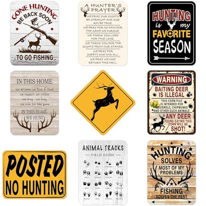 Hunting Party Decorations - 9 PCS Gone Hunting Birthday Party Sign Decorations for Boys Kids Deer Hunting Themed Birthday Party Funny Deer Hunter Decor for Man Room Home Garden Yard Wall Decor - style: Hunt
