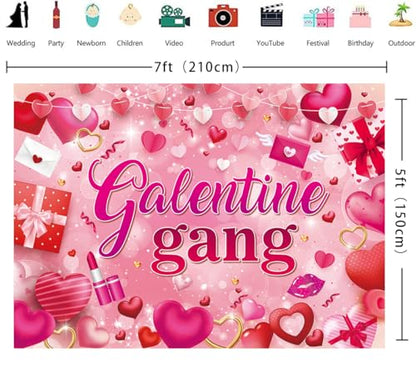 Galentine Gang Banner Backdrop 7x5FT Galentines Day Pink Cosmetics Love Heart Photography Background Valentines Girls Bestie Friend Theme Party Decorations Photo Props