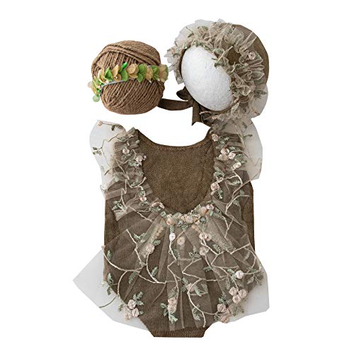 Zeroest Baby Photography Props Lace Hats Outfit Newborn Photo Shoot Outfits Infant Photos Baby Girl Photoshoot - color: Brown