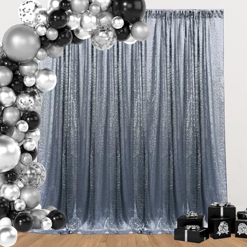 2×8FT-2PCS Black Silver Sequin Backdrop Curtains Panels, Photography Backdrop Glitter Curtains Fabric Background for Christmas Wedding Party Decor - color: Black Silver, size: 2X8FT-2PCS