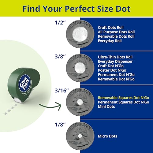 Glue Dots GLU23681 Removable 3/16" Square Dispenser 450Pc Dispenser Glue Sq Runremovable, Clear