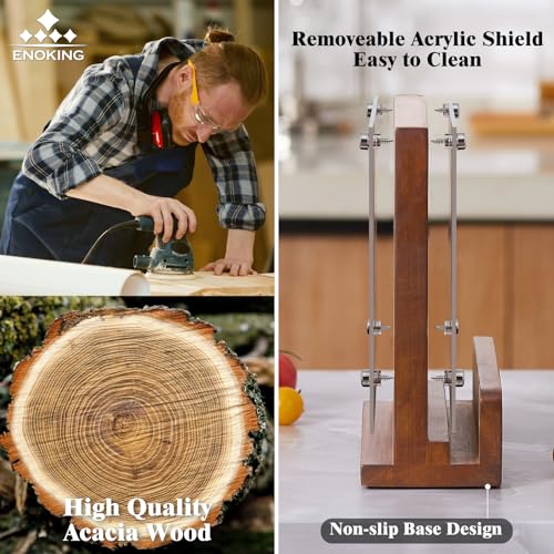 ENOKING Magnetic Knife Block with Acrylic Shield, Double Side Kitchen Knife Holder without Knives- Acacia Wood Universal Knife Storage Organizer with Powerful Magnet for Kitchen Counter - size: 10*9 inches