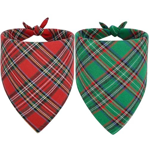 Vivifying Dog Christmas Bandana, 2 Pack Classic Plaid Triangle Pet Scarf for Medium and Large Dogs, Holiday Costume for Festive Photo Prop, Party Decor (X-Large, Green&Red) - color: Christmas, size: X-Large