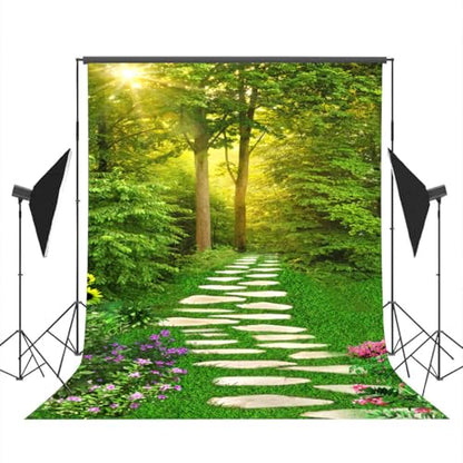 Spring Scenery Backdrop 3x5ft Forest Path Sunshine Flower Photography Background Natural Scenery Photo Shoot Props Portrait Pet Photo Photography Backdrop - size: 3x5ft