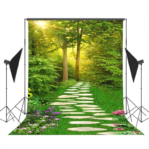 Spring Scenery Backdrop 6x9ft Forest Path Sunshine Flower Photography Background Natural Scenery Photo Shoot Props Portrait Pet Photo Photography Backdrop - size: 6x9ft