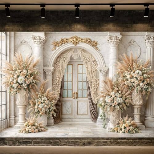 6X4ft European Retro Palace Backdrop Elegant Boho Flowers Photography Background Luxurious Dreamlike Wedding Bridal Shower Party Decoration Supplies Cake Table Photo Booth Studio Props - color: Boho03, size: 6X4FT