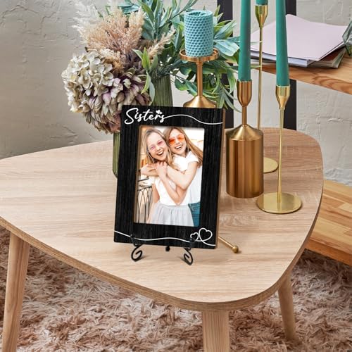 Sisters Picture Frame, Frame Gifts For Women Family Friend, Sister Gifts For Birthday Christmas Keepsake, 4x6 Photo Frame for Tabletop Display Desk Decor (Black) - color: Black