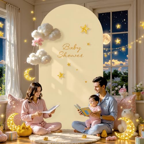 Champagne Wedding Arch Backdrop Cover 6.6FT Spandex Arch Covers Round Top Chiara Arch Stand Covers for Party Birthday Ceremony Banquet Decoration - color: Champagne, size: 6.6FT