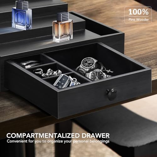 Cologne Stand Organizer for Men, 3 Tier Cologne Display Shelf with Velvet Lining Drawer and Compartments for Watch, Jewelry, Perfume Display Risers for Cologne, Great Gift for Father