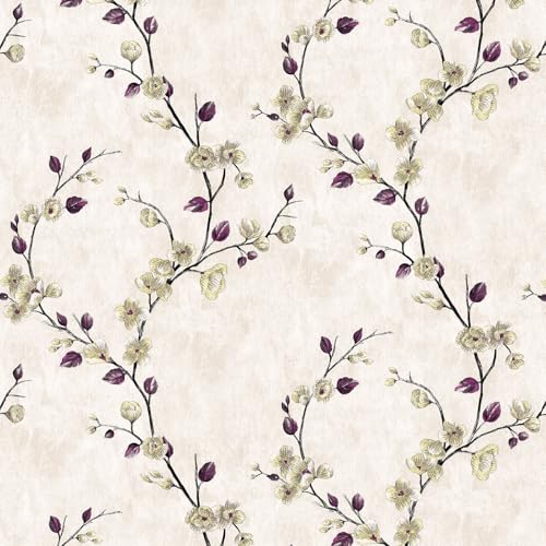 Floral Peel and Stick Wallpaper Flower Tree Contact Paper A Set of 17.5"x480" Self Adhesive Removable Modern Beige Wall Paper Decorative Wall Covering Countertop Vinyl Film Roll - color: Beige, size: 17.5" x 480"