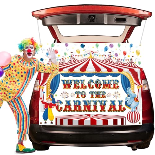 Remagr Halloween Carnival Trunk or Treat Car Decorations 59 x 39 Inch Circus Carnival Backdrop for SUV Car Banner Outdoor Theme Party Decor Photo Props - size: 59 x 39 Inch