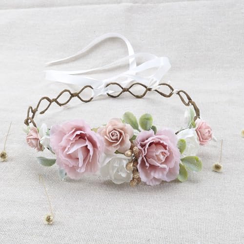 Flower Girl Flower Crown Pink Baby Girls Floral Headpieces Kids Headband Children Hair Wreath Photo Prop (Blush pink-Child Size) - color: Blush pink