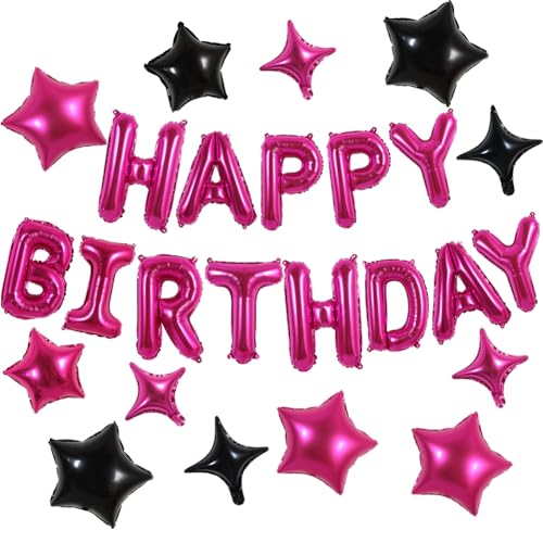 TONIFUL 35PCS Hot Pink Happy Birthday Decorations Kit 16 Inch Happy Birthday Balloon Banner with Star Balloons Mylar Foil Birthday Party Decorations Supplies for Men Women Adults Girls Boys Kids - color: Hot Pink Set