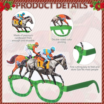 Pajean 36 Pcs Derby Day Glasses Decoration Party Horse Racing Theme Paper Eyeglasses Horse Race Photo Booth Props for Derby Birthday Party Supplies Decorations - style: Horse