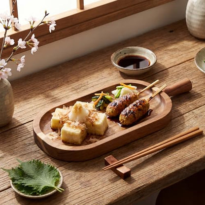 Acacia Wood Serving Board with Handle Rectangular Charcuterie Tray Acacia Dinner Platter with Natural Grain Finish Mom Gift for Food Meat Bread Appetizer Snack (12''l X 5.75''w X 1''d) - size: 12.1" x 5.8" x 1"