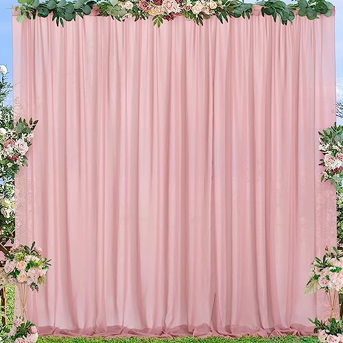 PARTISKY 10x7ft Dusty Rose Chiffon Backdrop Curtains, Wrinkle-Free Sheer Fabric Photo Drapes for Wedding Ceremony Arch Birthday Baby Shower Photography Stage Decor 5X 7ft, 2 Panel - color: Dusty Rose, size: 10ft x 7ft