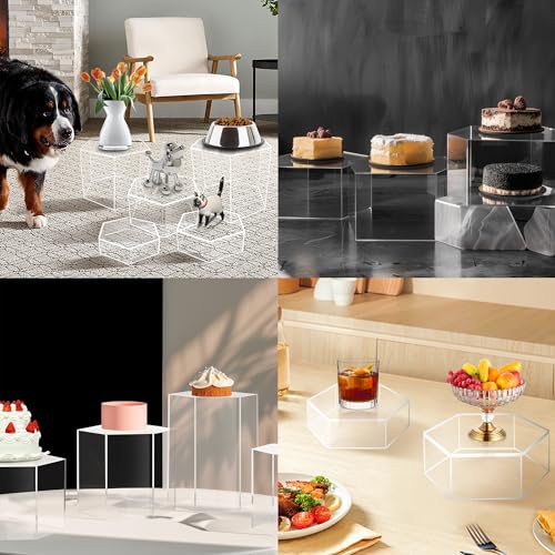 6 Pcs Buffet Risers, Dessert Stands, Acrylic Boxes for Display, Hexagonal Jewelry Showcase, Riser Display Cases Acrylic Display Base, Clear - color: Clear-Hexagonal