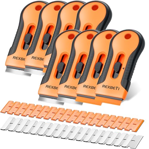 REXBETI Razor Blade Scraper Tool, 8 Pack Razor Scraper Set with Extra 240Pcs Razor Blades- 80Pcs Metal and 160Pcs Plastic Blades, Cleaning Scraper Tool, Cooktop Scraper, Paint Scraper, Glass Scraper - style: Original 8 Pack