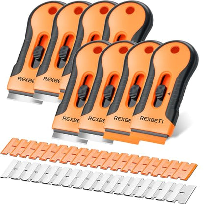 REXBETI Razor Blade Scraper Tool, 8 Pack Razor Scraper Set with Extra 240Pcs Razor Blades- 80Pcs Metal and 160Pcs Plastic Blades, Cleaning Scraper Tool, Cooktop Scraper, Paint Scraper, Glass Scraper - style: Original 8 Pack