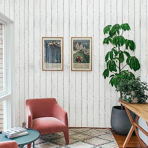 Abyssaly Peel and Stick Wallpaper 511.8"X 17.7" Thickened White Gray Wood Shiplap Contact Paper Self-Adhesive Removable Decorative Wall Covering Vintage Wood Plank Film for Home Decoration - color: White/Gray, size: 17.7" x 511.8"