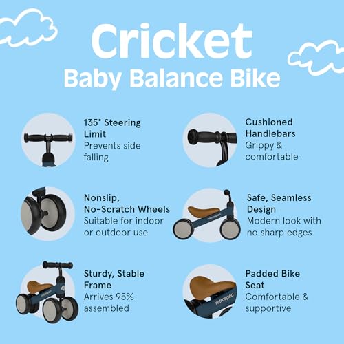 Retrospec Cricket Baby Balance Bike, 4-Wheel Ride-On Toy for Ages 12-24 Months – First Bike & Toddler Bike for 1 Year Old Boys & Girls, First Birthday Gift - color: Navy