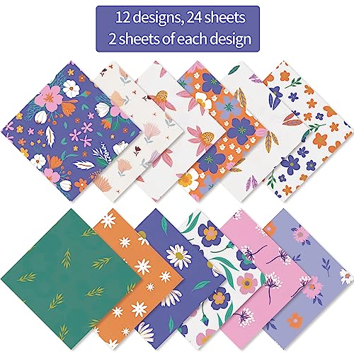 6x6” 160gsm cardstock Single Sided Scrapbooking 24 Papers Pad vintage decoupage scrapbook kit patterned paper junk journal supplies journaling supply scrap paper crafting Fresh Flowers - color: 24sheets-fresh flowers