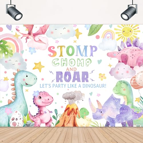 Kids Dinosaur Backdrop 7Wx5H Feet Cartoon Dino Cute Rainbow Animal Cloud Colorful Boys Girls Children Birthday Baby Shower Photography Background Decorations Photo Booth Studio Prop Fabric - color: Dinosaur Birthday, size: 7Wx5H
