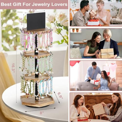 Rotating Bracelet Holder,4 Tier Bracelet Display Stand,Hexagon Bracelet Organizer,Wood Bangle Organizer,Jewelry Display for Vendors for Store,Show, Home Use