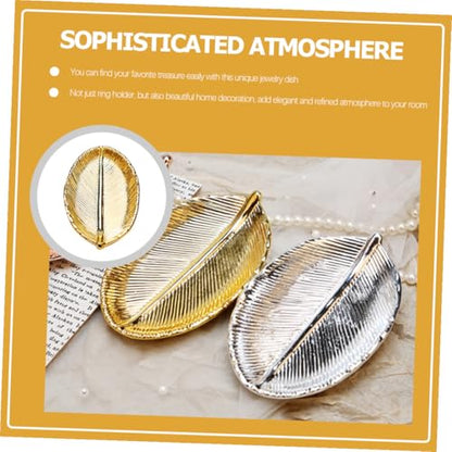 Ceramic Jewelry Organizer Tray Gold Leaf Design Nail Art Display Plate Jewelry Storage Holder Decorative Desktop Photo Prop for Vanity and Dressing Table