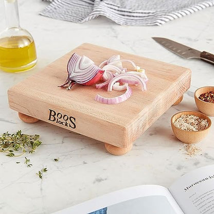 John Boos B Series Square Wooden Maple Cutting Board 9”x9” – 1.5” Thick, 3.7-lb Non-Reversible Butcher Block with Wood Bun Feet & Edge-Grain - color: Maple with Wood Feet, size: 9"L x 9"W